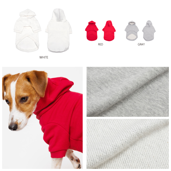 保温性と保湿性に優れた裏パイル地の半袖パーカードッグウェアと着用イメージ、生地アップ